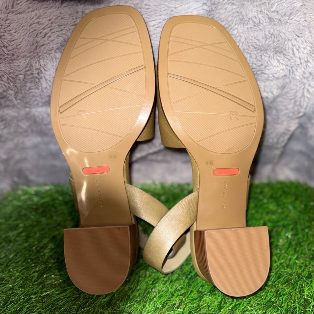 Rockport Hennly Olive Leather Block Heel Sandals Size 9 - Picture 9 of 10